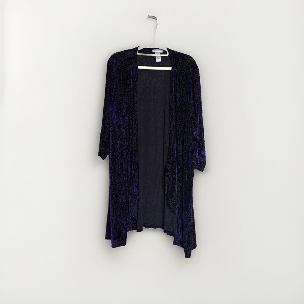 Catherines Gothic Womens 2X Black Purple Floral Velvet Open Front Cardigan